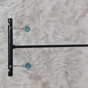 Colleen Lopez Sterling Silver Aquamarine heart drop earrings NEW